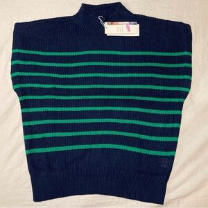 Dokotoo Lightweight Blue and Green Mock Turtleneck Striped Sleeveless Sweater